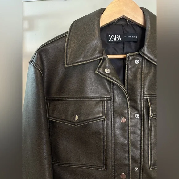 Zara Women's Olive Faux Leather Jacket - Picture 2 of 3